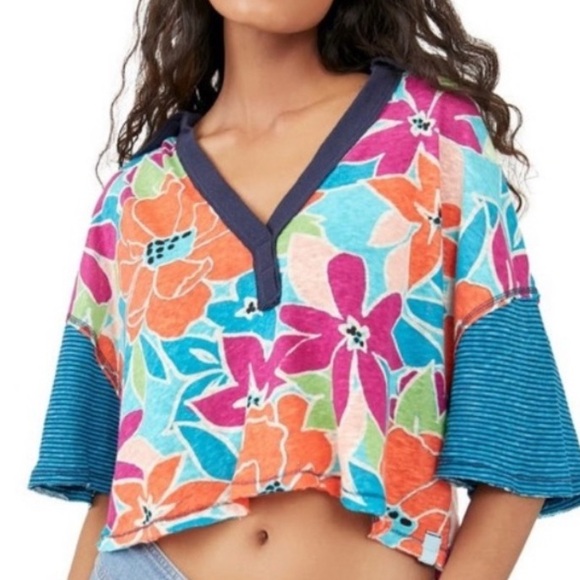 🍒NWT Free People On A Boat Boxy Crop Polo in Coastal. Small. - Picture 12 of 12